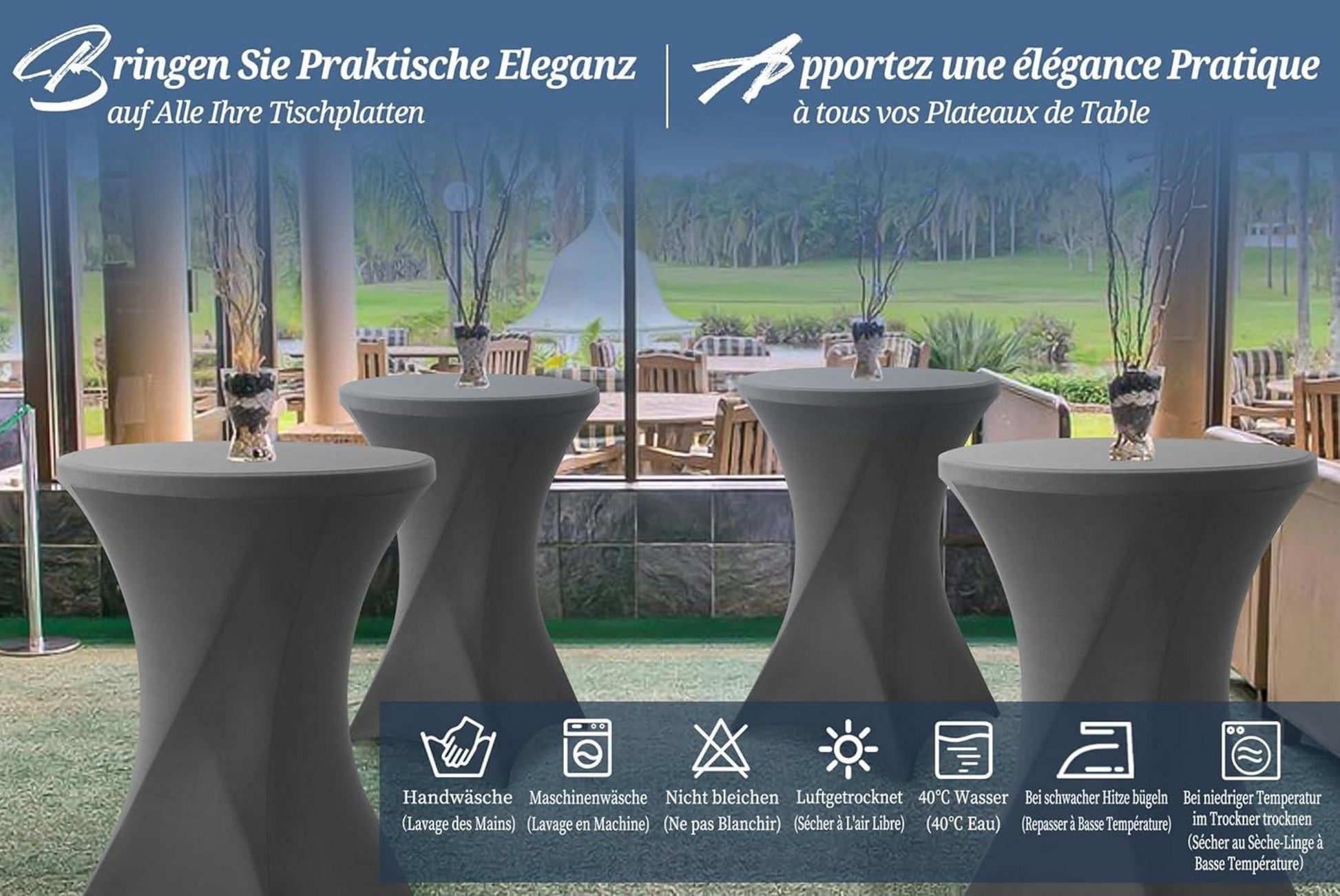 6er-Set Grau Stretch Stehtisch Husse für Bistrotisch Ø80-85 cm Spandex Tischdecke - Verstärkung im Fußbereich - Hochzeit Geburtstagsfeier Bankett