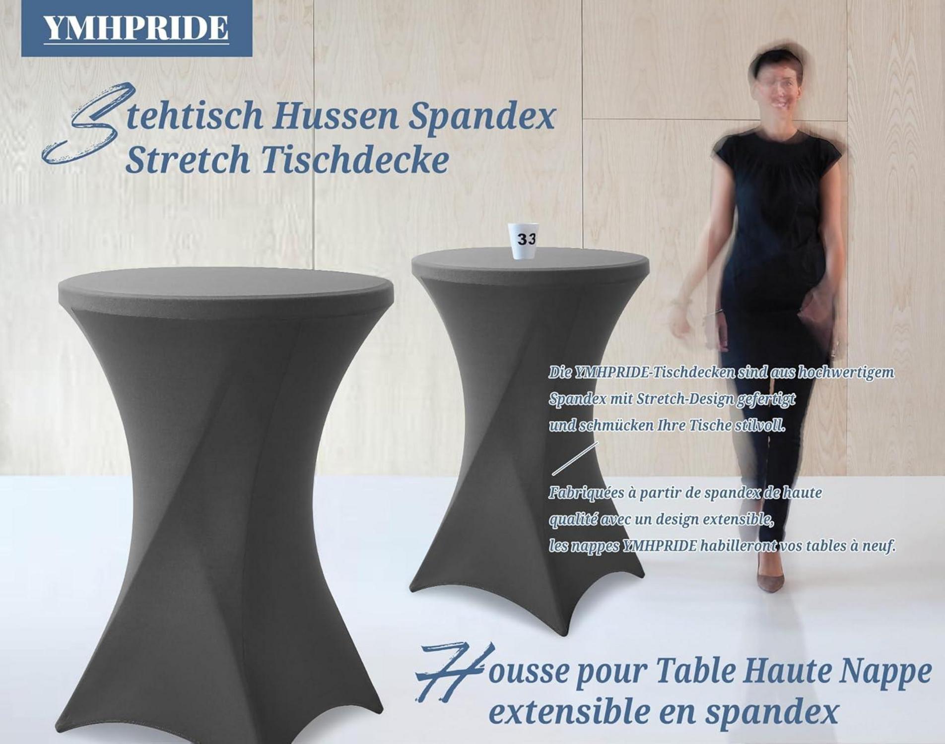 6er-Set Grau Stretch Stehtischhusse Ø80-85 cm Spandex Tischdecke