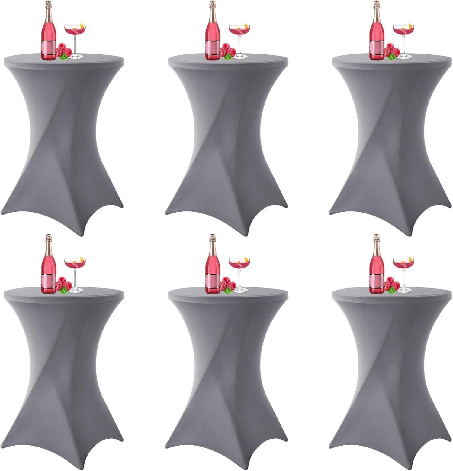 6er-Set Grau Stretch Stehtisch Husse für Bistrotisch Ø80-85 cm Spandex