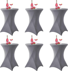 6er-Set Grau Stretch Stehtisch Husse für Bistrotisch Ø80-85 cm Spandex