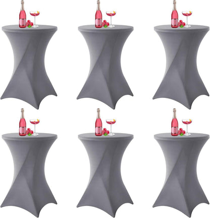 6er-Set Grau Stretch Stehtisch Husse für Bistrotisch Ø80-85 cm Spandex