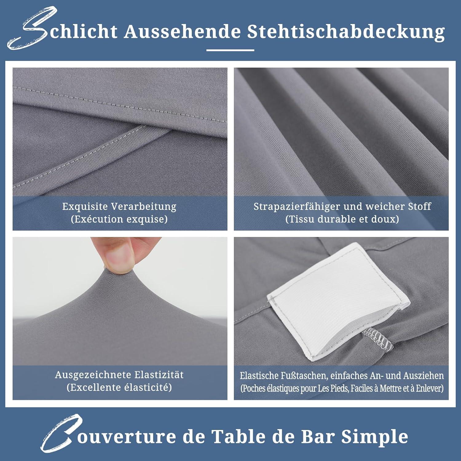 6er-Set Grau Stretch Stehtisch Husse für Bistrotisch Ø80-85 cm Spandex
