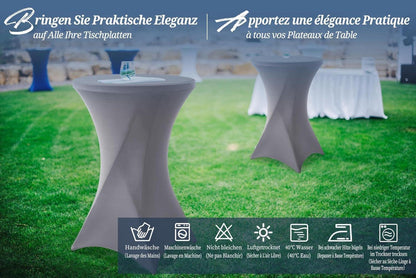 6er-Set Stretch Stehtisch Husse Bistrotisch Ø80-85 cm Spandex Tischdecke Hellgrau