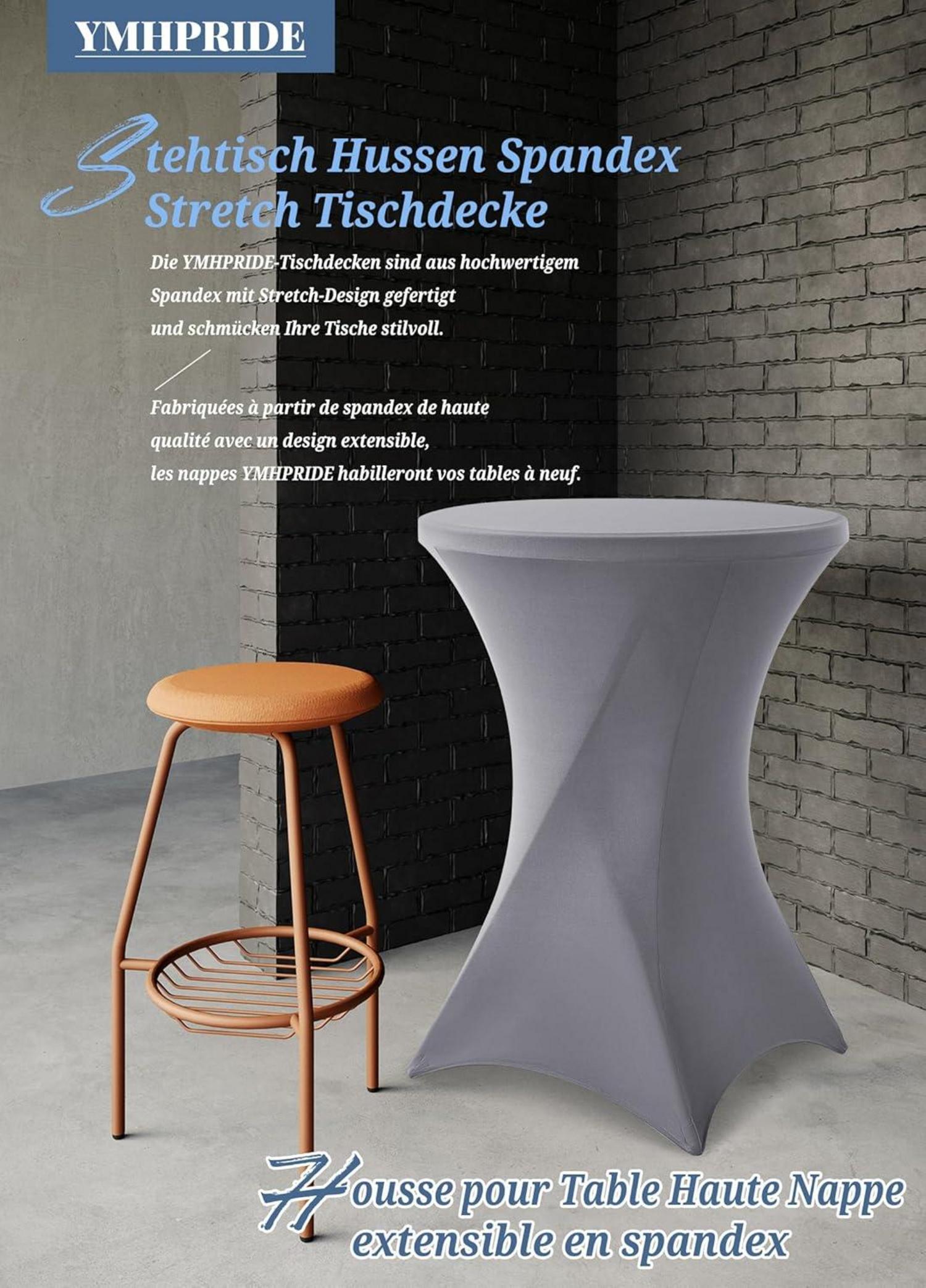 6er-Set Grau Stretch Tischdecke für Bistrotisch Ø80-85 cm Spandex