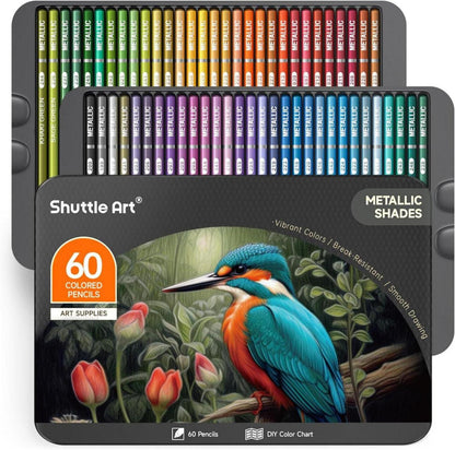 60 Metallic Buntstifte Set Glitzer Buntstifte Erwachsene Anfänger