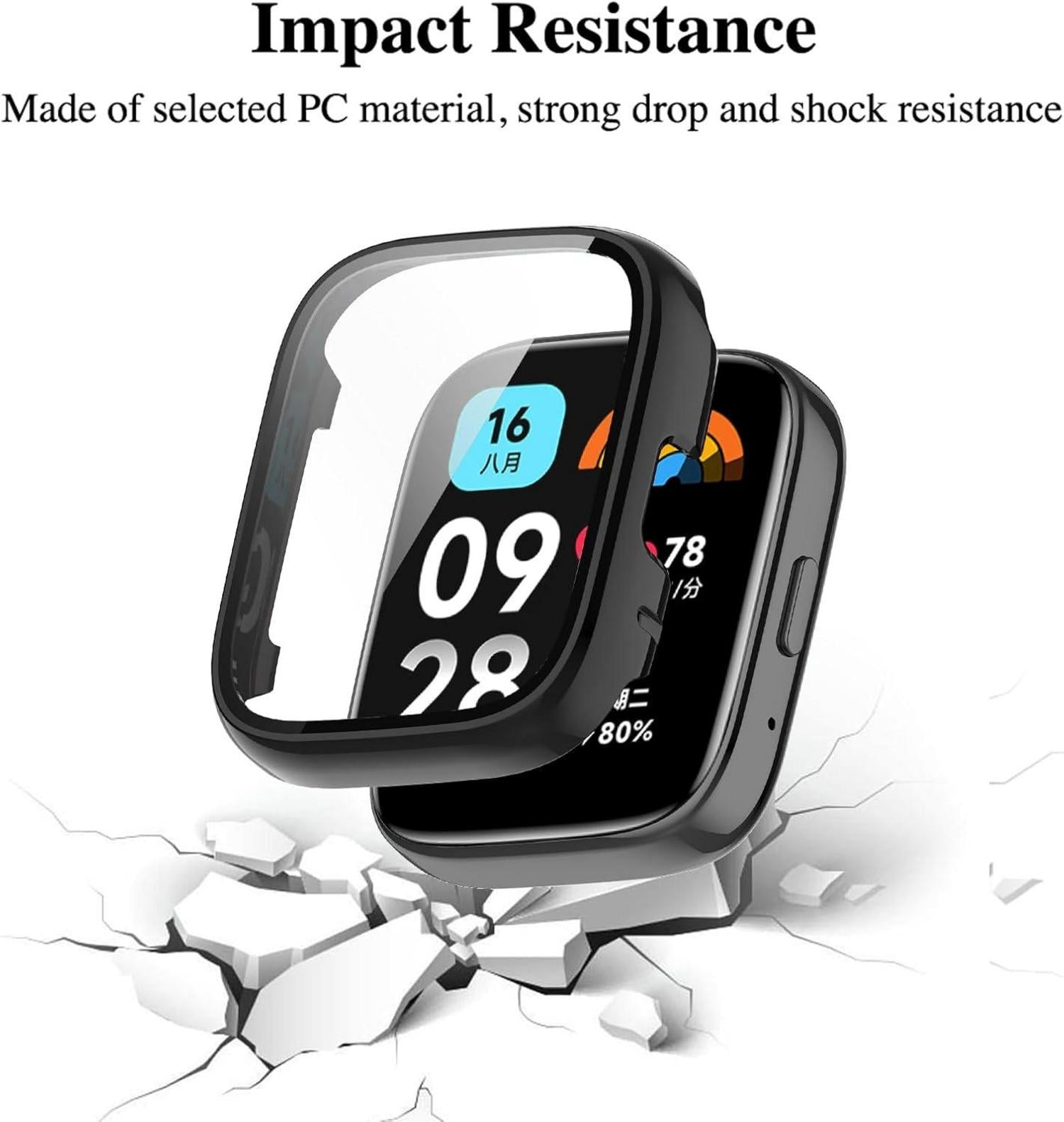 Schutzhülle Xiaomi Redmi Watch 3 Active Displayschutz PC Hard Case Schwarz Transparent