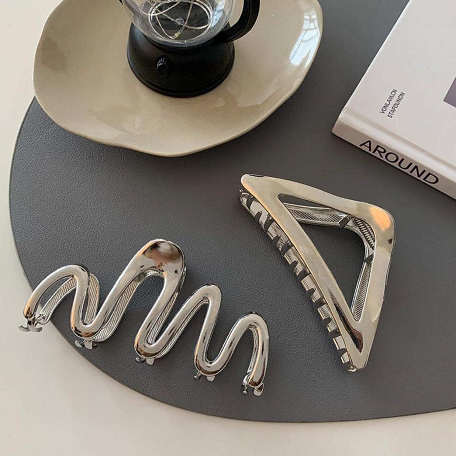 4er Set Metall Haarspangen Silber Große Haarklammern Haar Accessoires