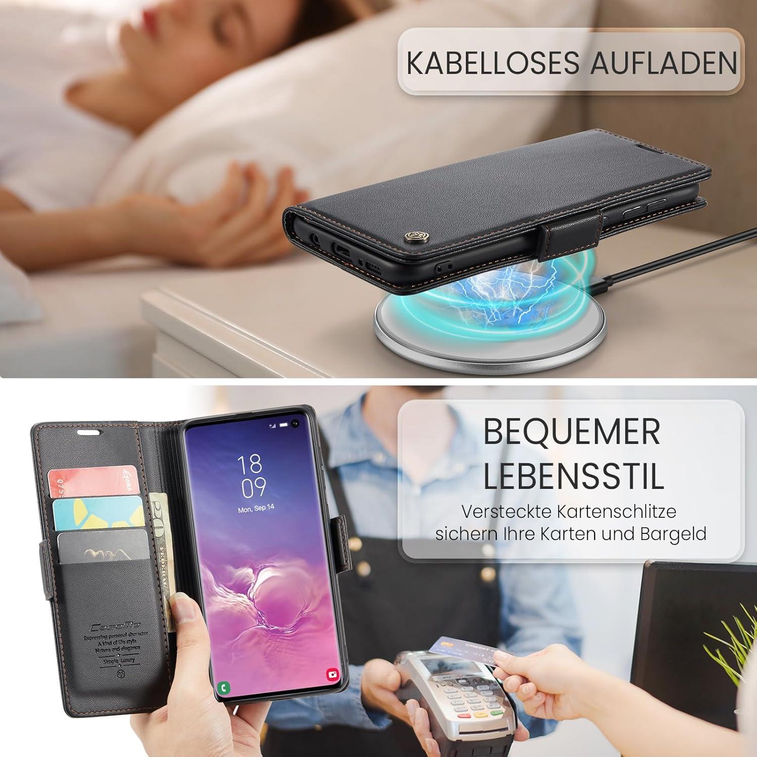 Samsung Galaxy S10 Handyhülle Schwarz Premium Leder Klapphülle RFID