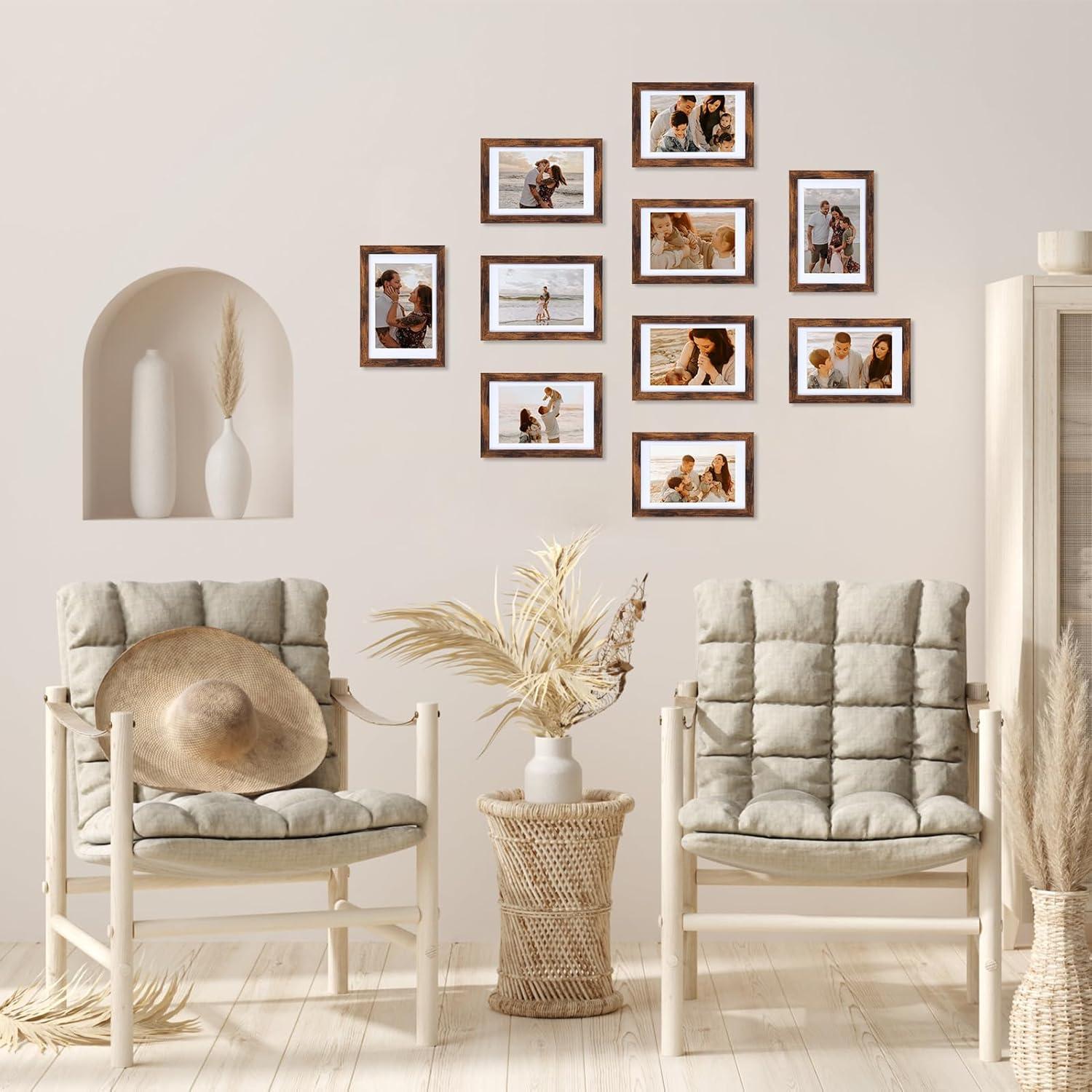 10er Set Bilderrahmen 9x13 cm Braun für 10x15 cm Fotos - Wand- und