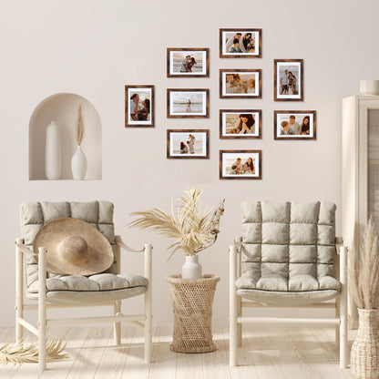 10er Set Bilderrahmen 9x13 cm Braun für 10x15 cm Fotos - Wand- und