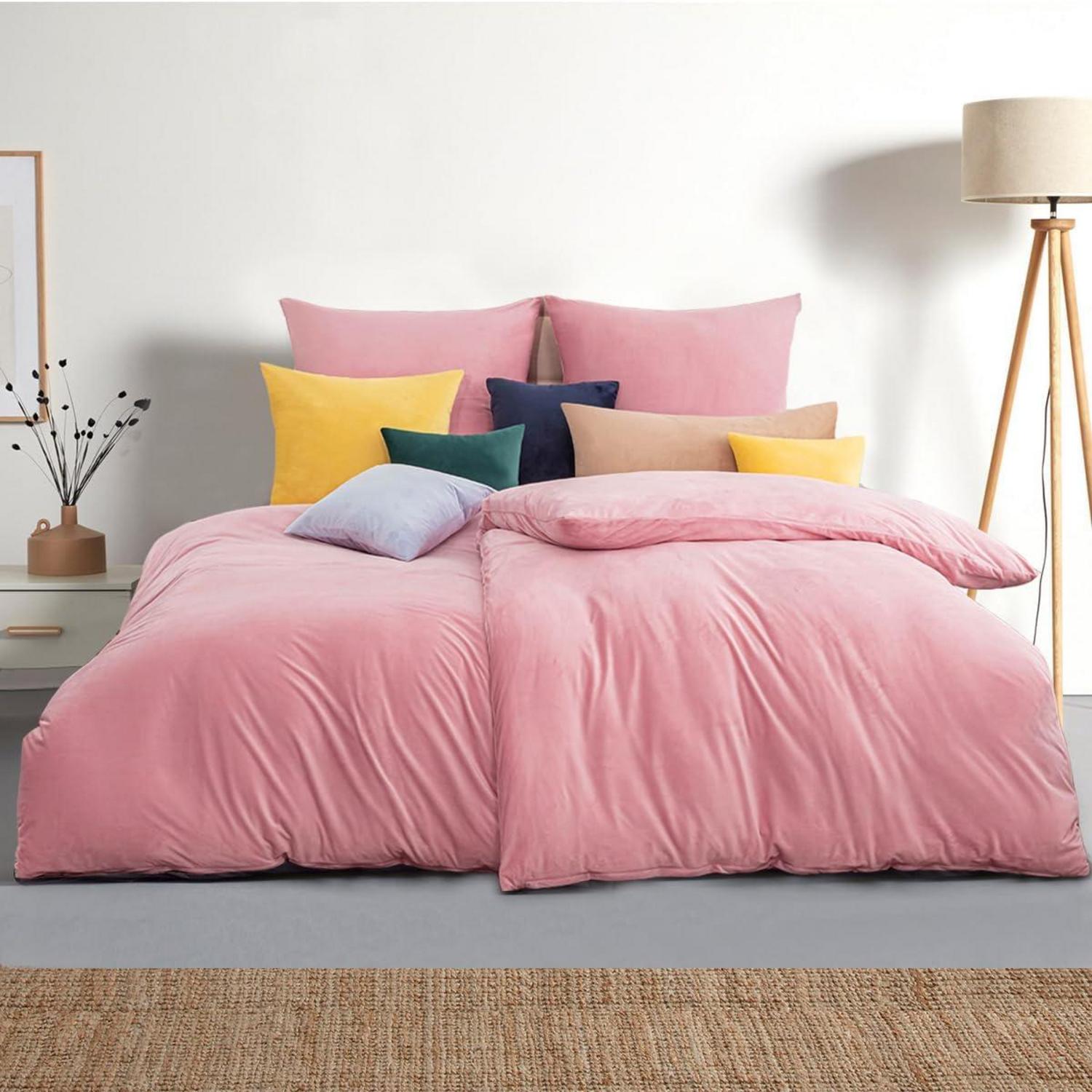 2er-Set Samt Kissenbezüge 45x45 cm Rosa - Flauschig Deko