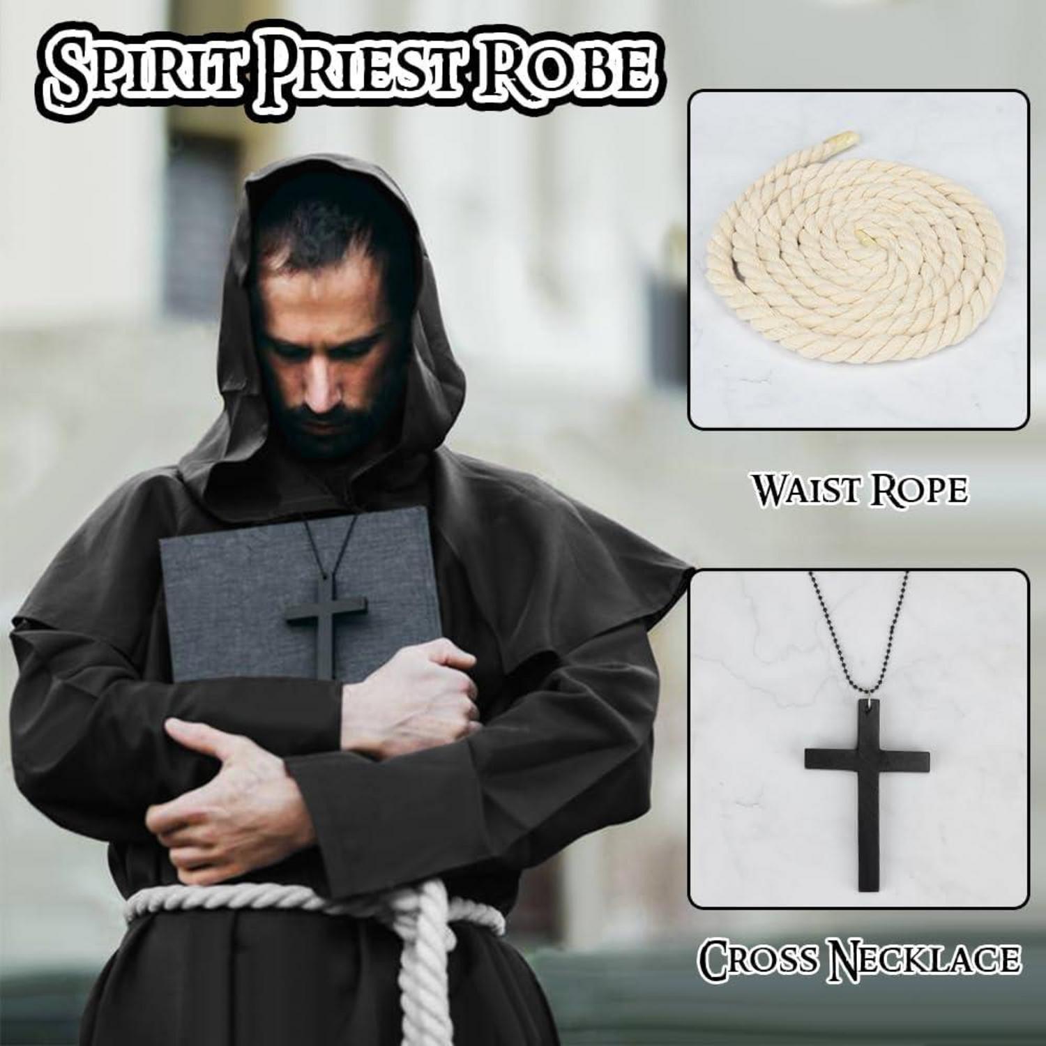 Mittelalter Mönch Robe Priester Kostüm Hooded Halloween Karneval S-XL
