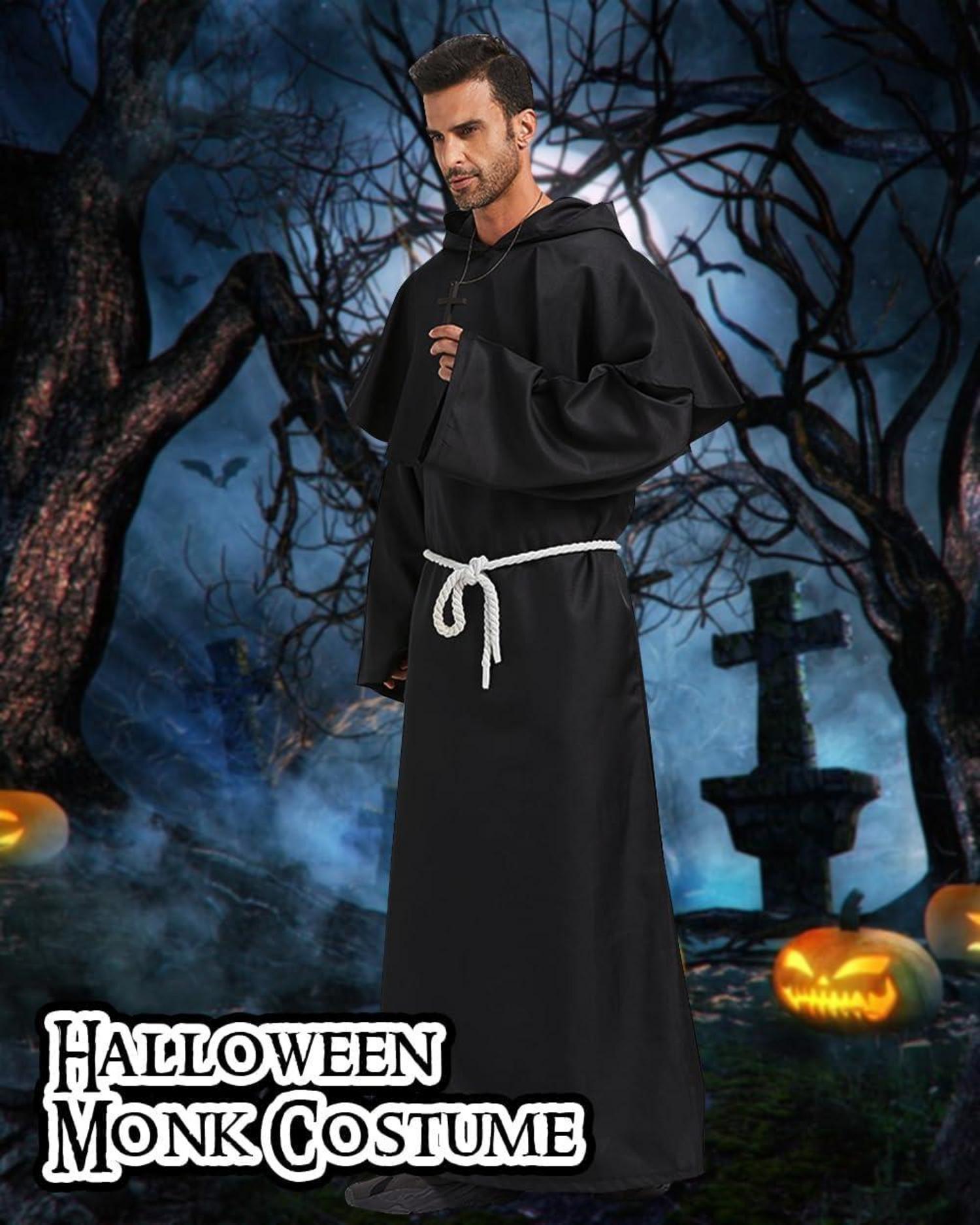 Mittelalter Mönch Robe Priester Kostüm Hooded Halloween Karneval S-XL