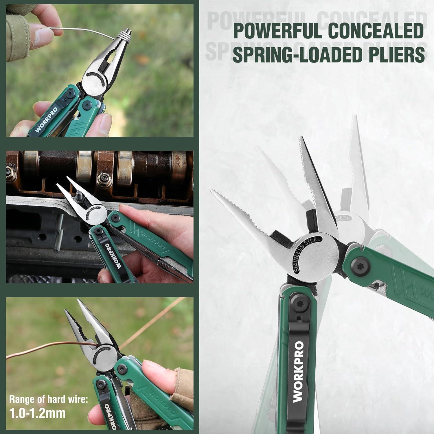 WORKPRO 18-in-1 Multitool Multifunktionszange Edelstahl Grün