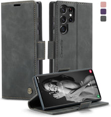 Samsung Galaxy S23 Ultra 5G Premium Leder RFID Flip Case Grau