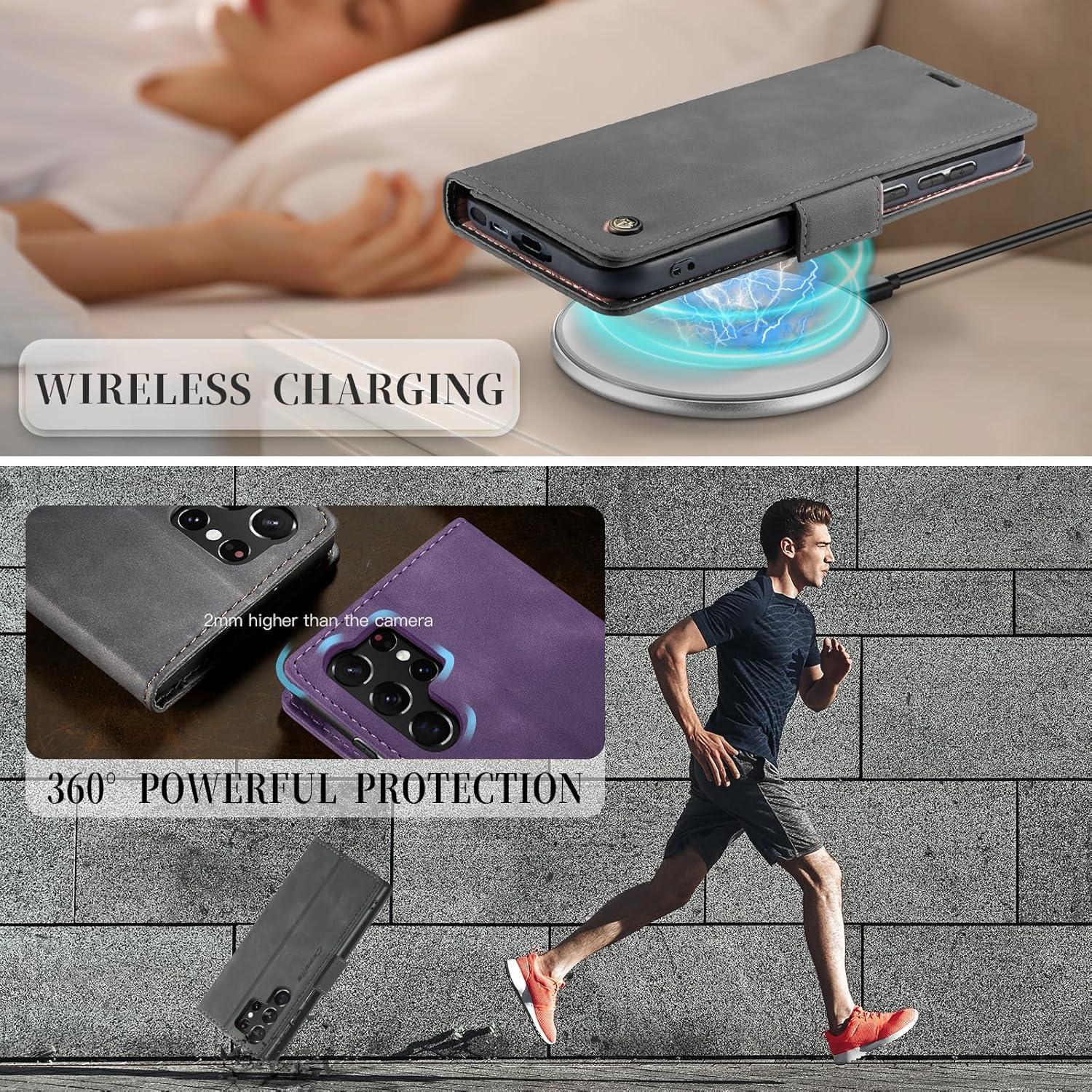KZB Samsung Galaxy S23 Ultra 5G Hülle Leder Klapphülle RFID Standfunktion Grau
