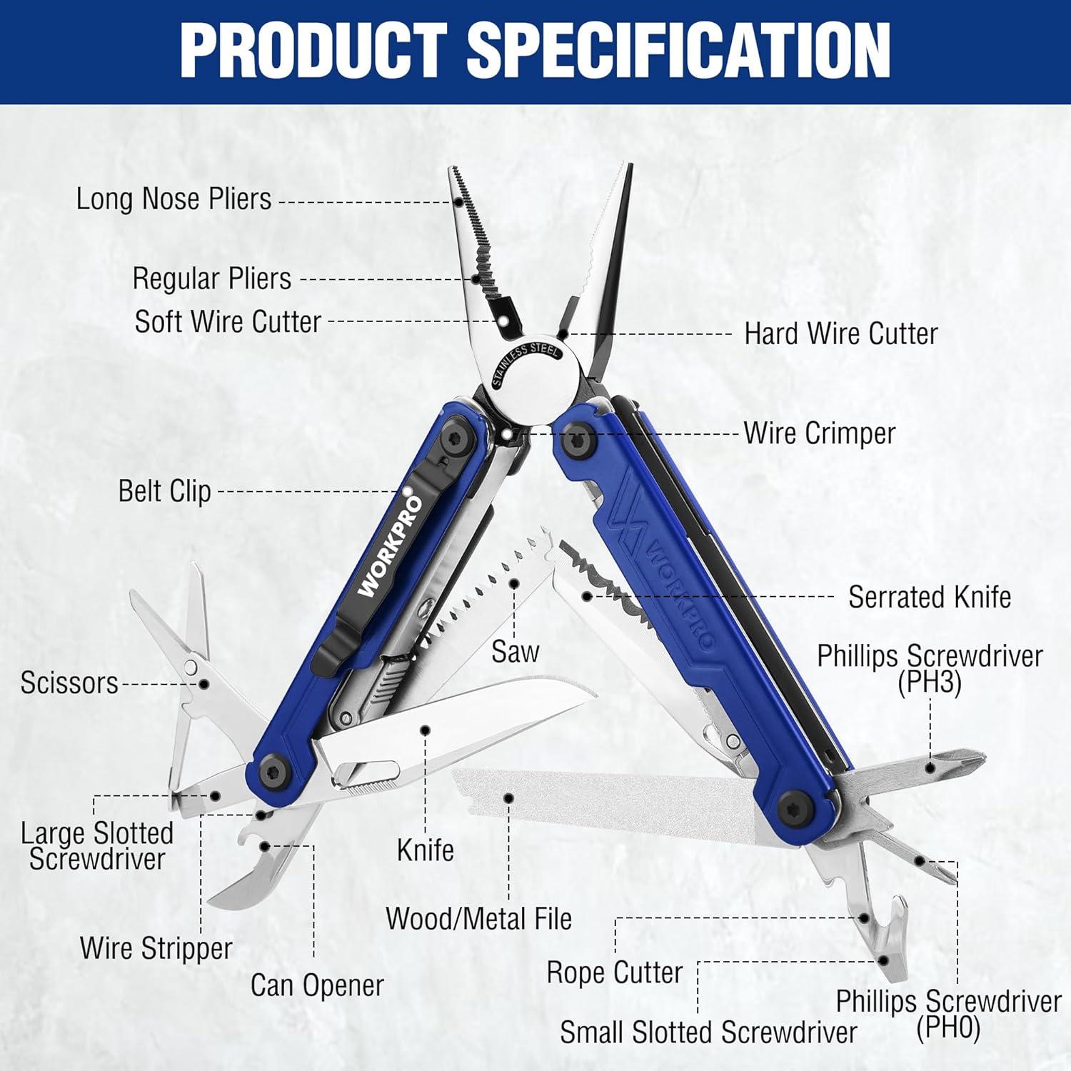 Multifunktionszange Werkzeug 18 in 1 Edelstahl Multitool Blau
