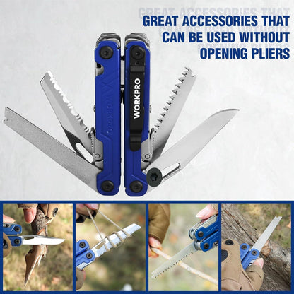 WORKPRO Multifunktionszange 18-in-1 Multitool Edelstahl Camping Reparieren Blau