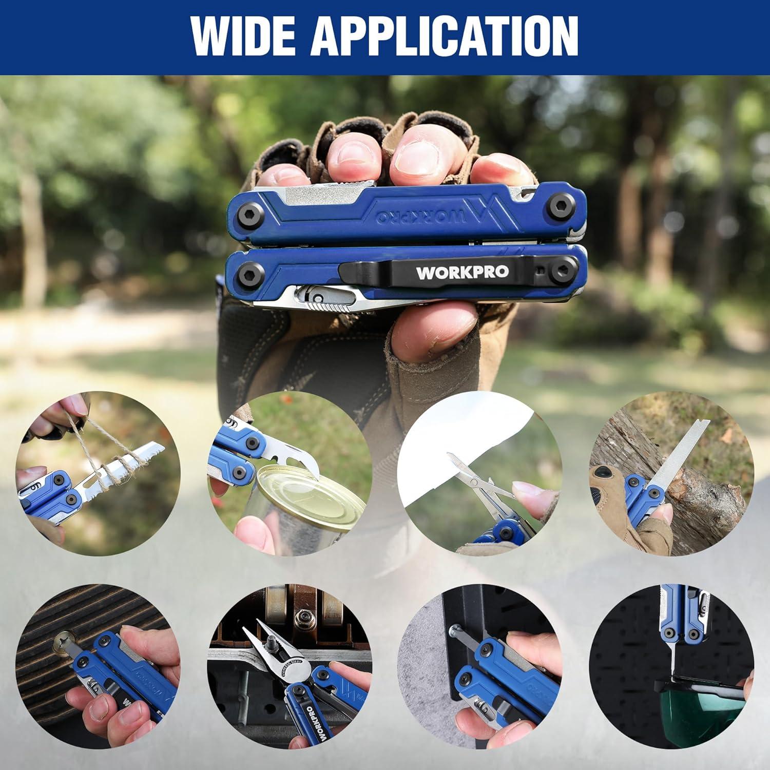 WORKPRO Multifunktionszange 18-in-1 Multitool Edelstahl Camping Reparieren Blau