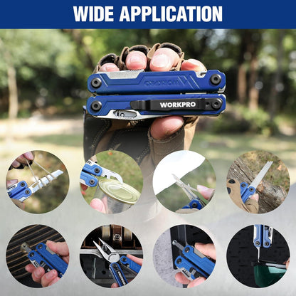 WORKPRO Multifunktionszange 18-in-1 Multitool Edelstahl Camping Reparieren Blau