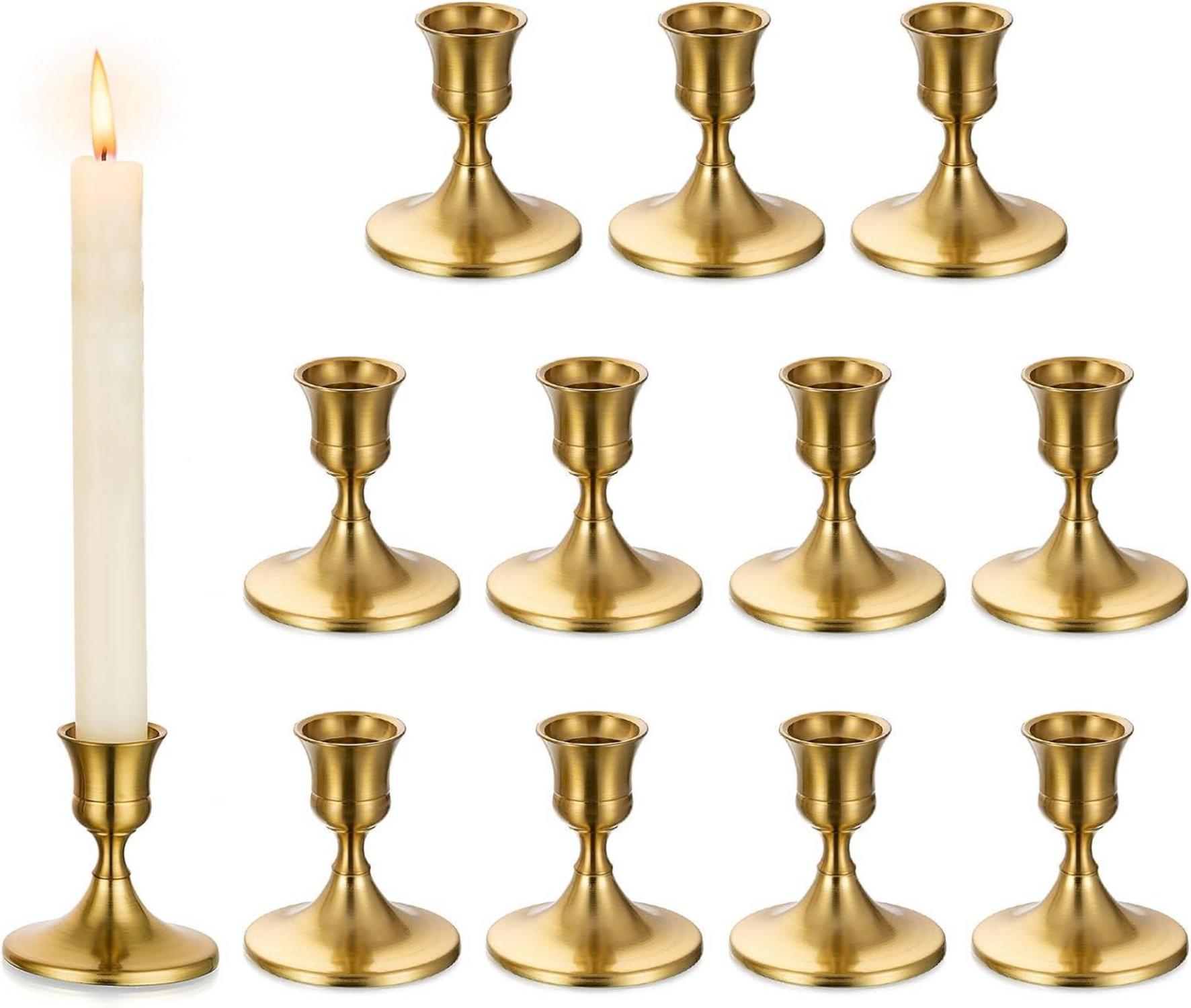 Goldene Kerzenständer Set für Stabkerzen - 12er Vintage Dekoration