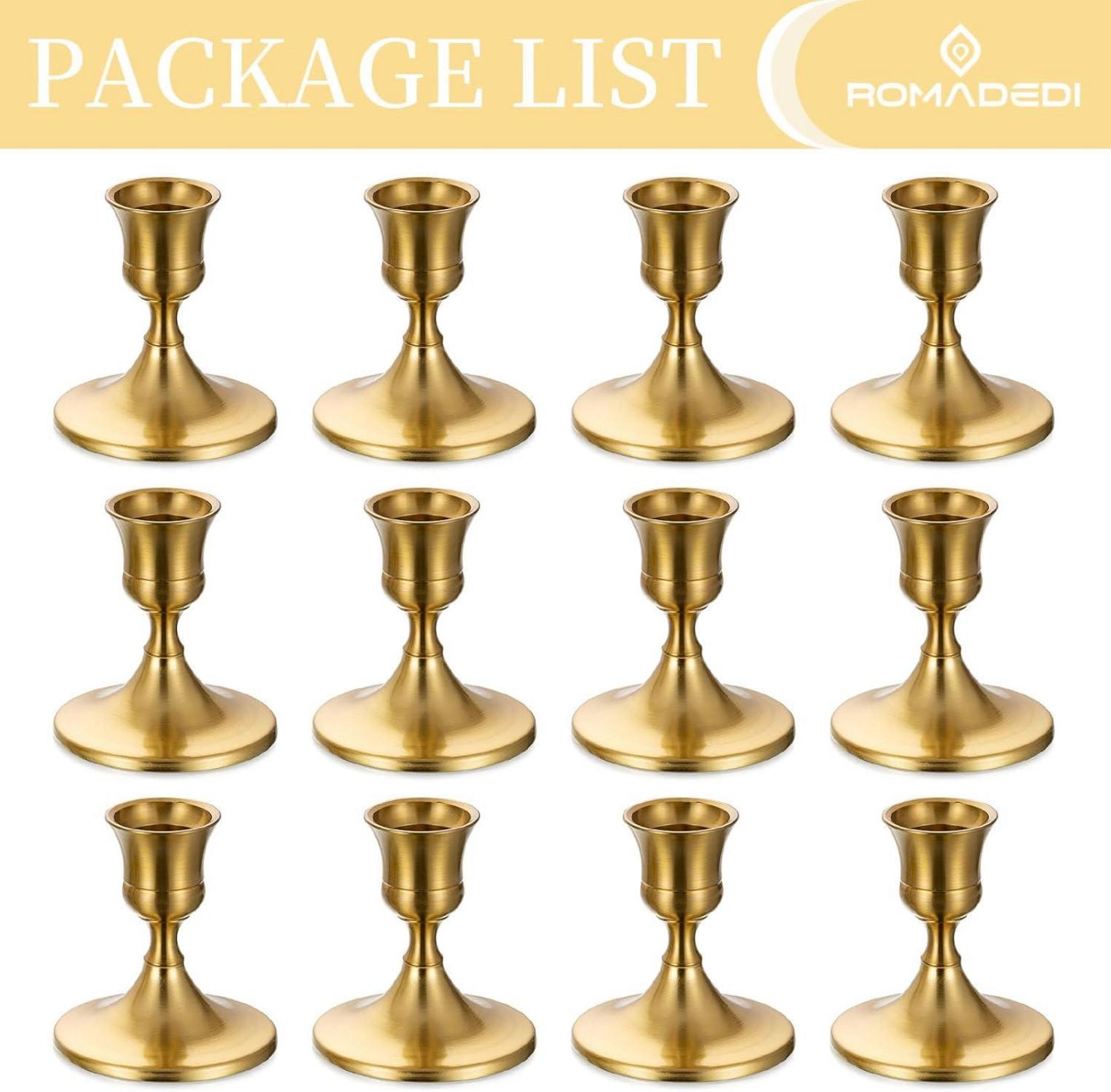 Goldener Kerzenhalter für festliche Tischdekoration - 12er Set Kegelform Vintage