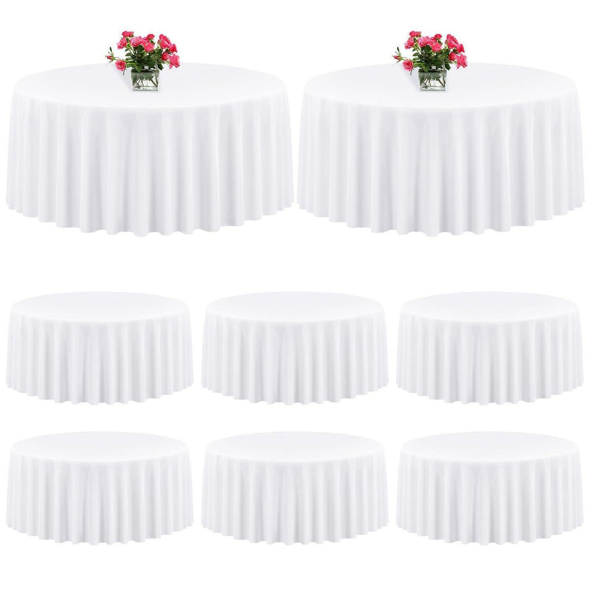 8x Runde Tischdecke 305cm – Weiß, Waschbar & Premium