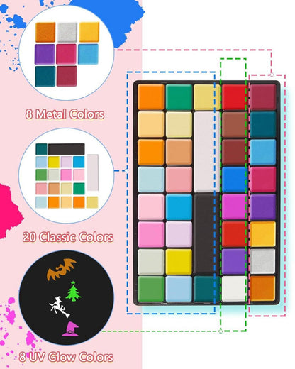 Professionelle Gesichtsfarben-Set 36 Farben für Halloween & Fasching