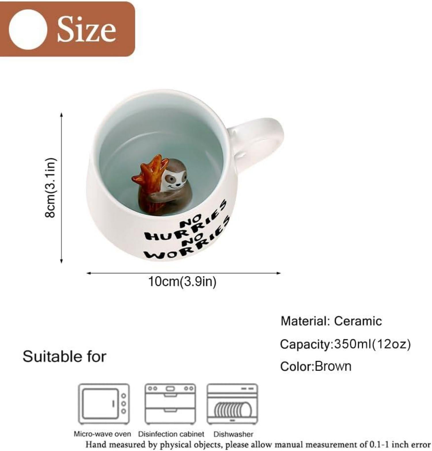 Niedliche Faultier Keramik Tasse 230 ml für Frauen Männer - Lustige Kaffeebecher Geschenk