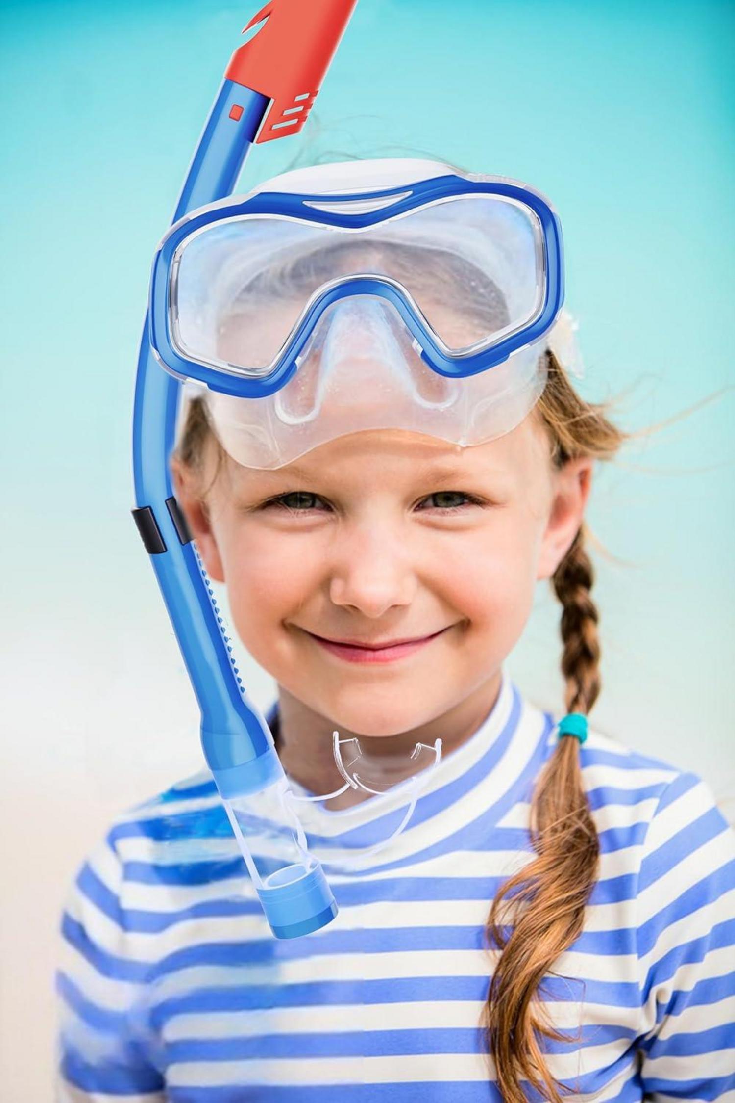Kinder Schnorchelset Anti-Fog Taucherbrille Gehärtetes Glas Blau