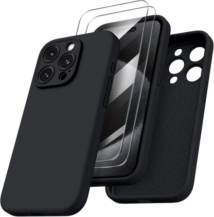iPhone 15 Pro Max Hülle flüssiges Silikon Kameraschutz 2 Schutzfolien