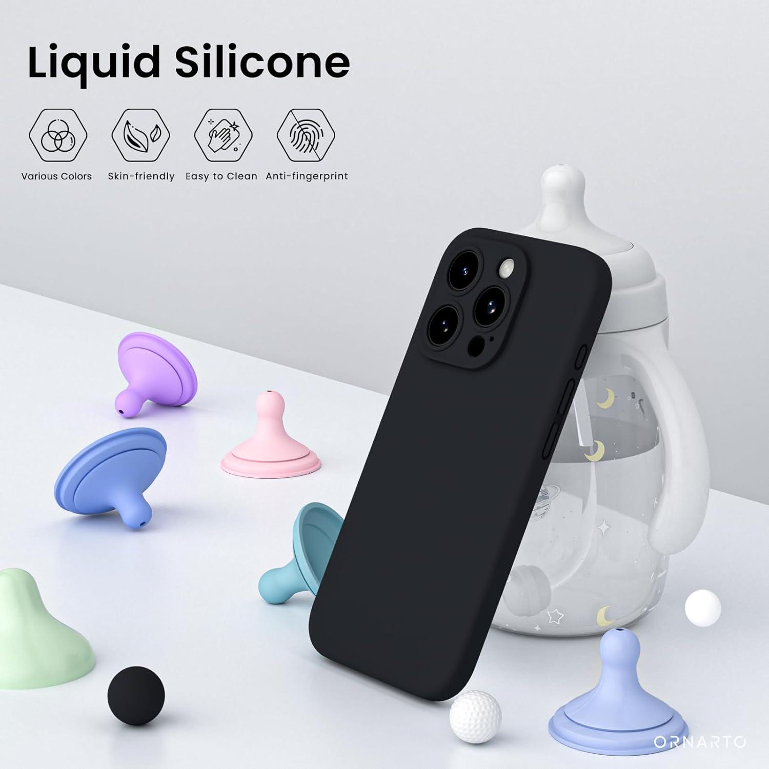 iPhone 15 Pro Max Hülle flüssiges Silikon Kameraschutz 2 Schutzfolien