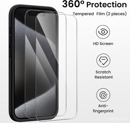 Schwarze Silikon-Hülle für iPhone 15 Pro Max mit Kameraschutz & 2 Schutzfolien