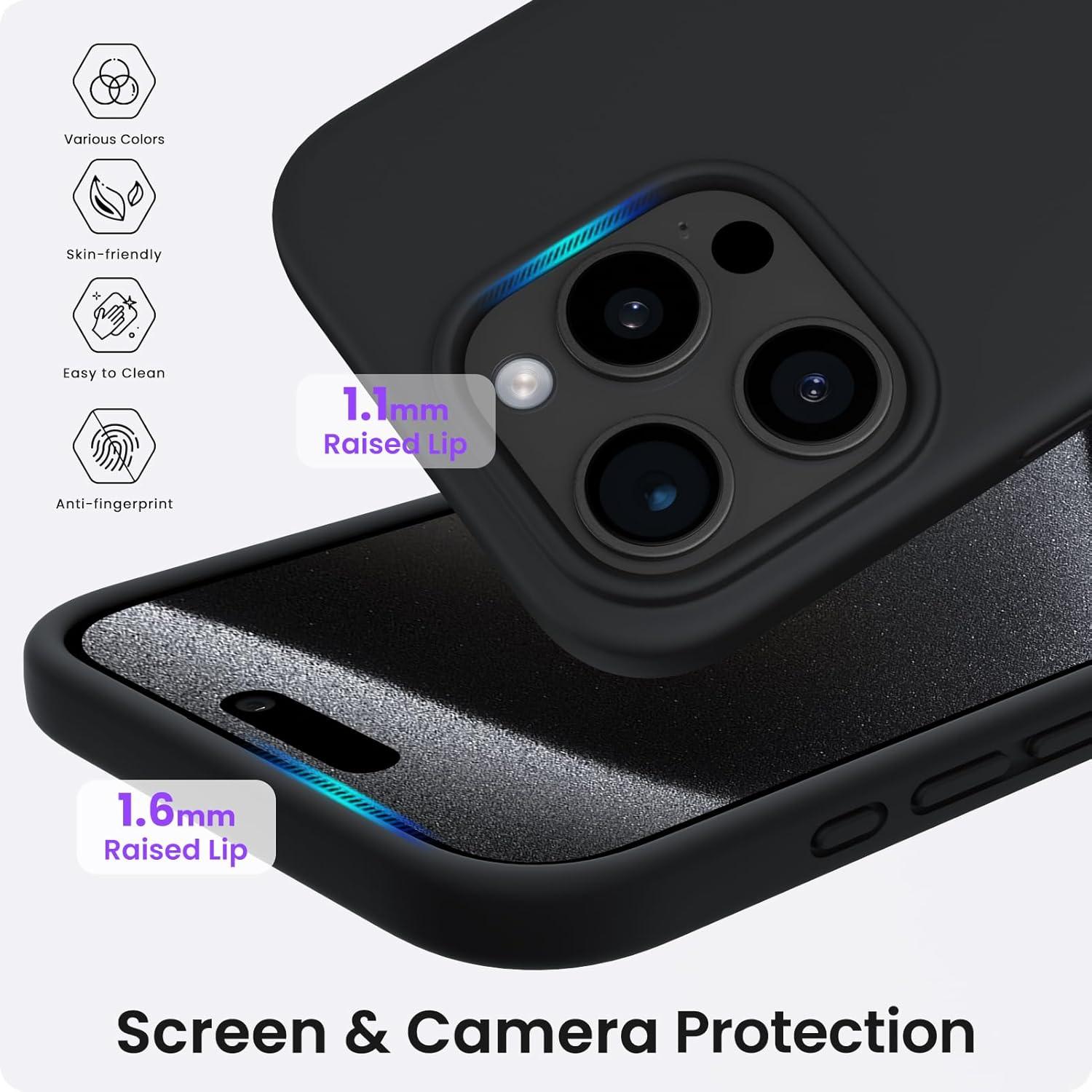 ORNARTO iPhone 15 Pro Max Hülle Silikon Schwarz Magnetisch 6.7 Zoll
