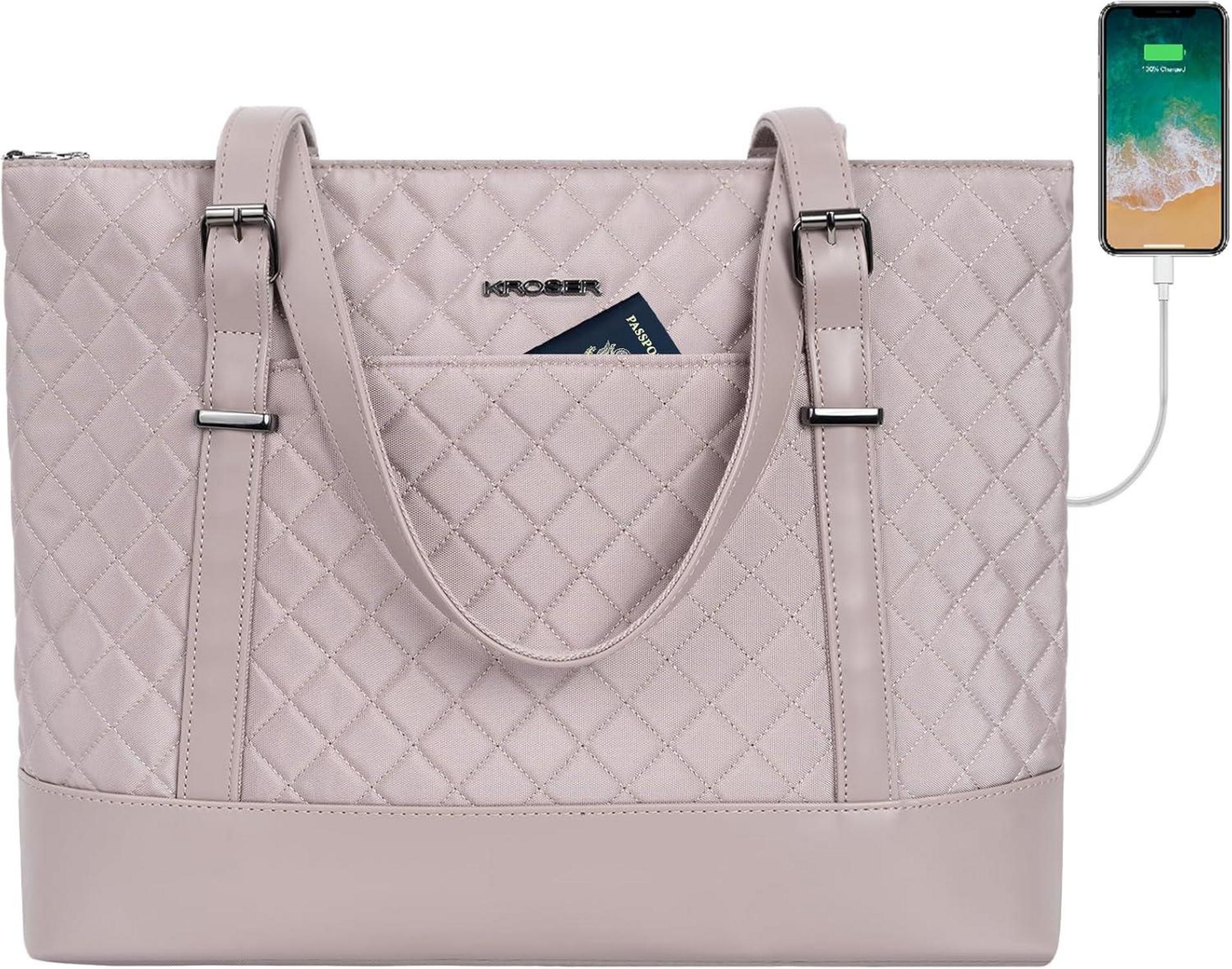 Elegante Laptop Damen Handtasche 15,6 Zoll Grau-Rosa