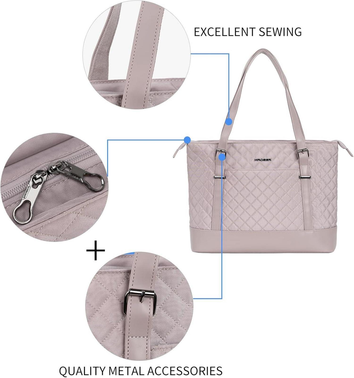 Elegante Laptop Damen Handtasche 15,6 Zoll Grau-Rosa