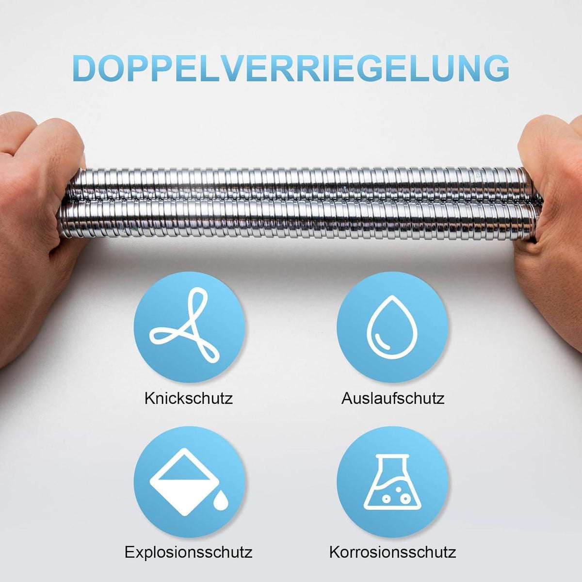Hochdurchfluss Duschschlauch 2m Edelstahl, Auslaufsicher & Knickschutz