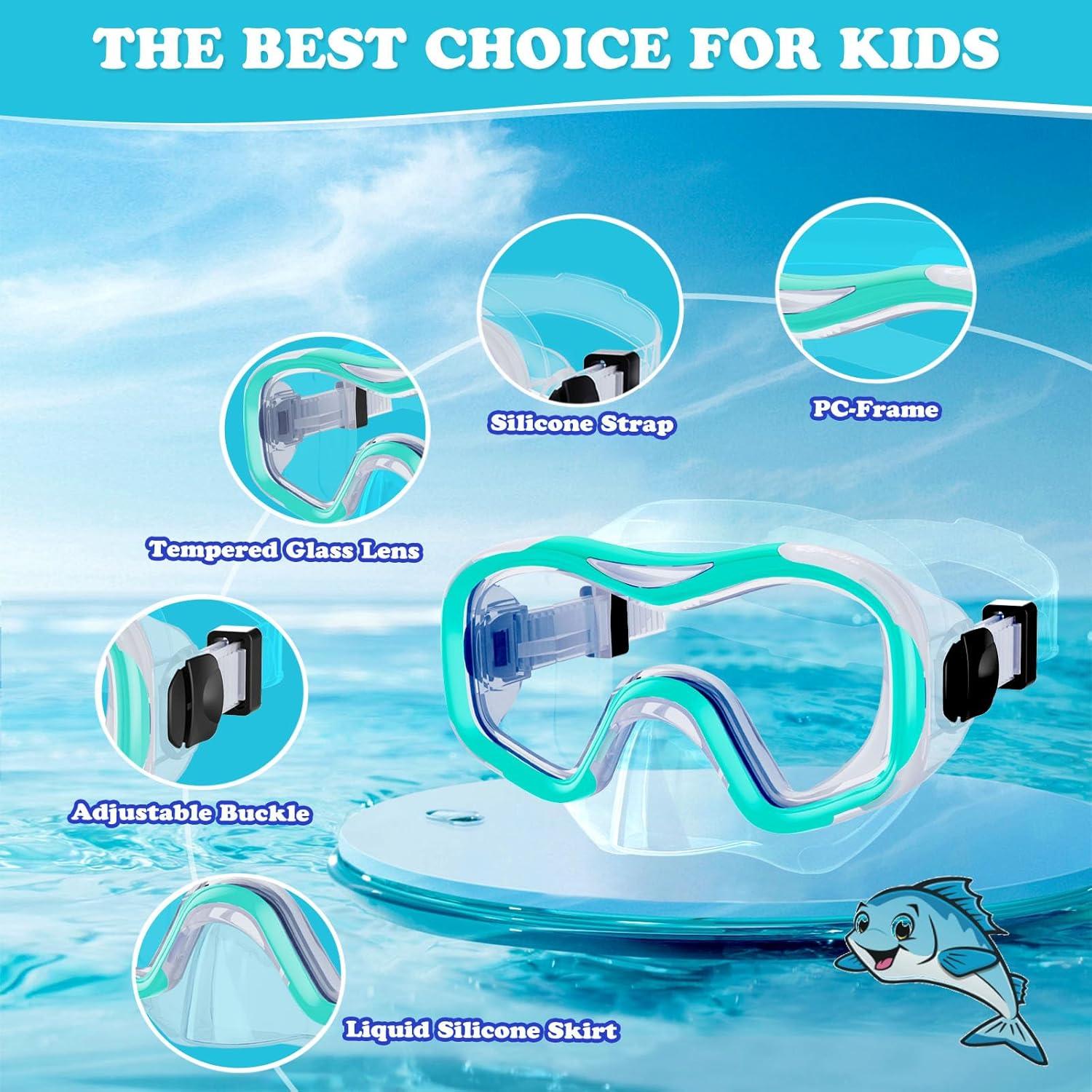 Dorlle Kinder Schnorchelset mit Anti-Fog Glasbrille und