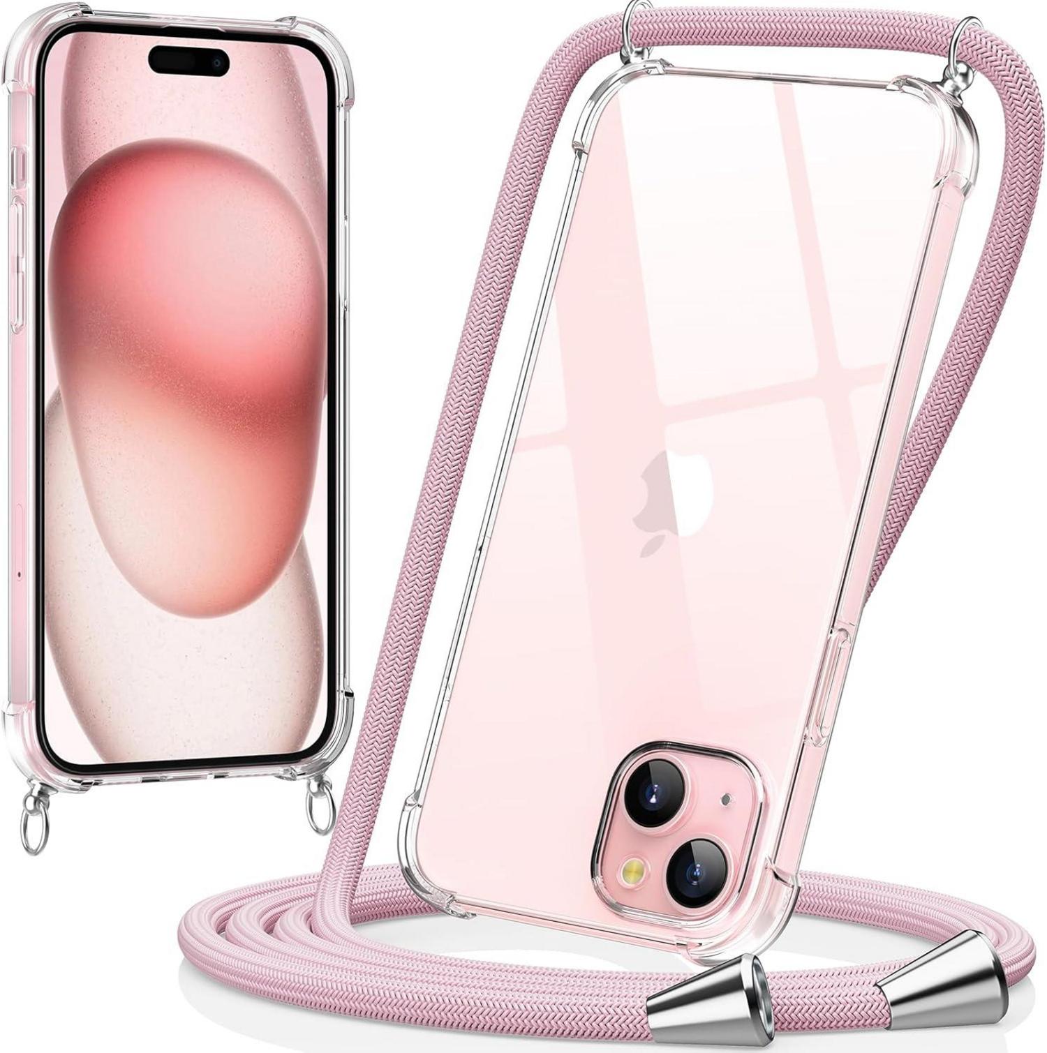 Handykette für iPhone 15 6,1 Zoll Transparente Necklace Hülle mit