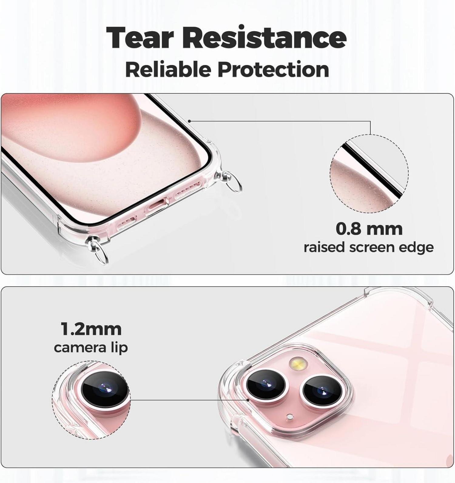 Handykette mit Necklace Hülle für iPhone 15 6,1 Zoll Transparent Roségold