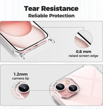 Handykette mit Necklace Hülle für iPhone 15 6,1 Zoll Transparent Roségold