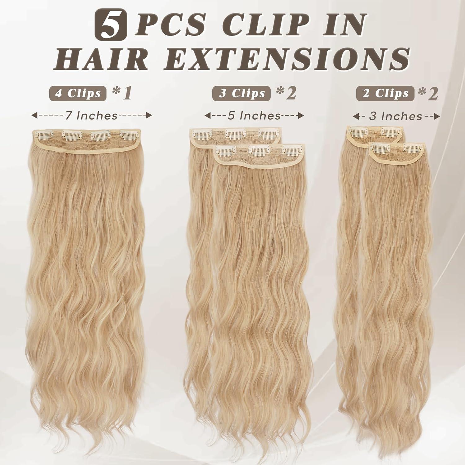Lange Wellige Clip in Extensions, 5-teilig, Honigblond