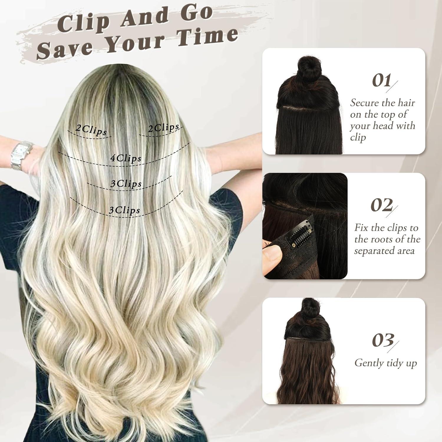 Clip in Extensions 5 Stk. Hair Extensions 45 cm Blond Wellig