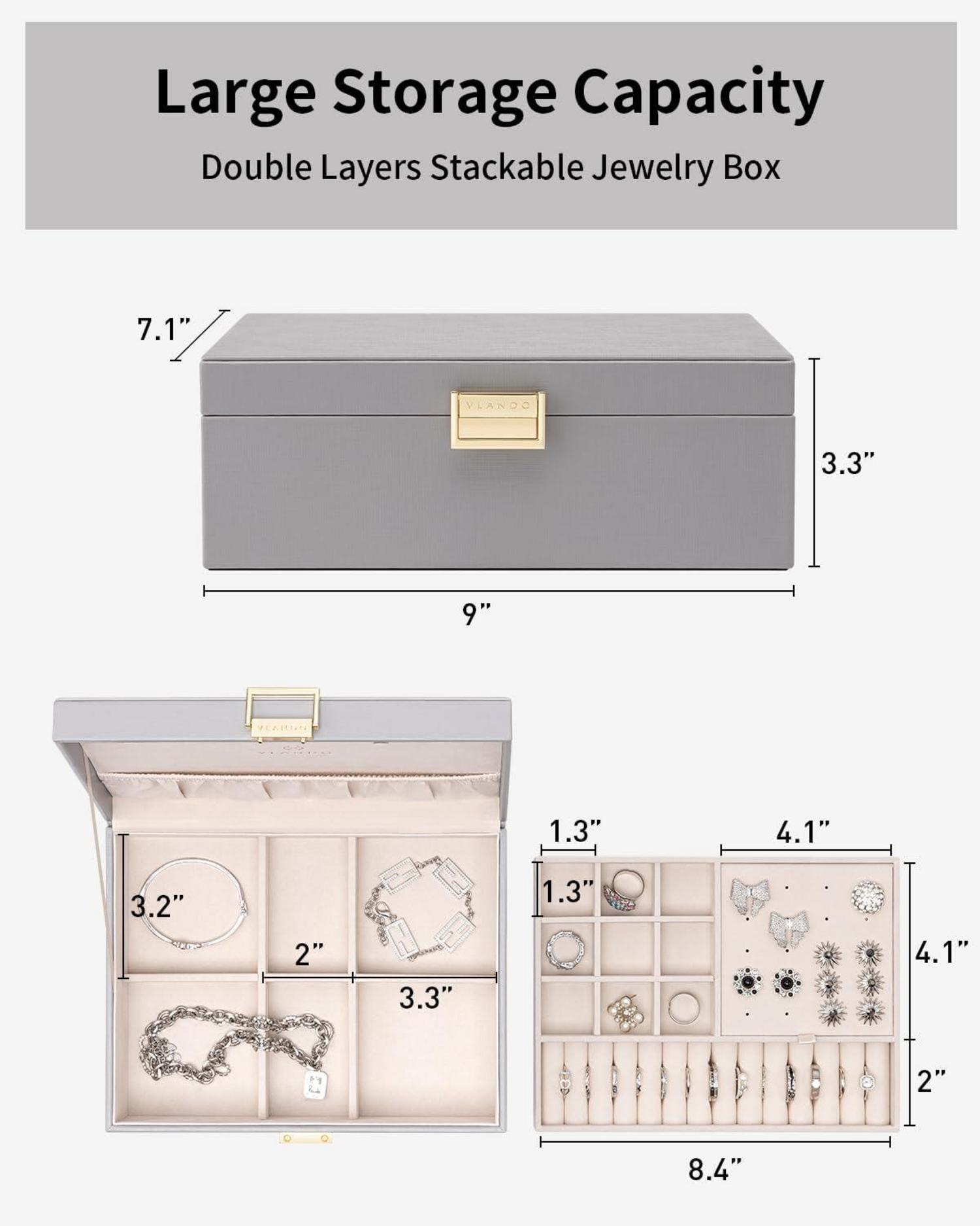 Vlando Schmuckkästchen mit 2 Ebenen Groß Schmuckbox für Damen Mädchen Gold