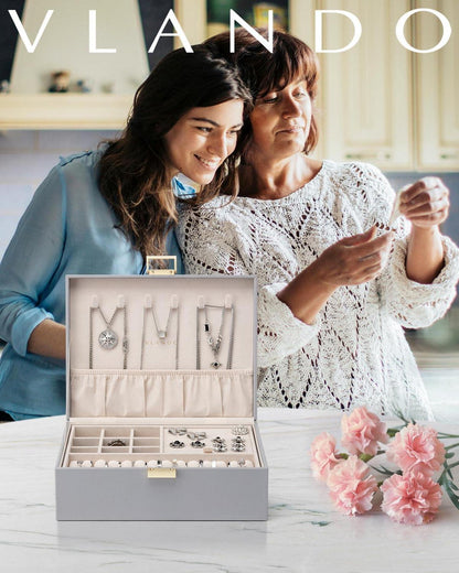 Vlando Schmuckkästchen mit 2 Ebenen Groß Schmuckbox für Damen Mädchen Gold
