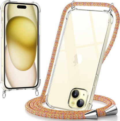 Handykette für iPhone 15, Transparente Hülle mit Kordel, Stoßfeste