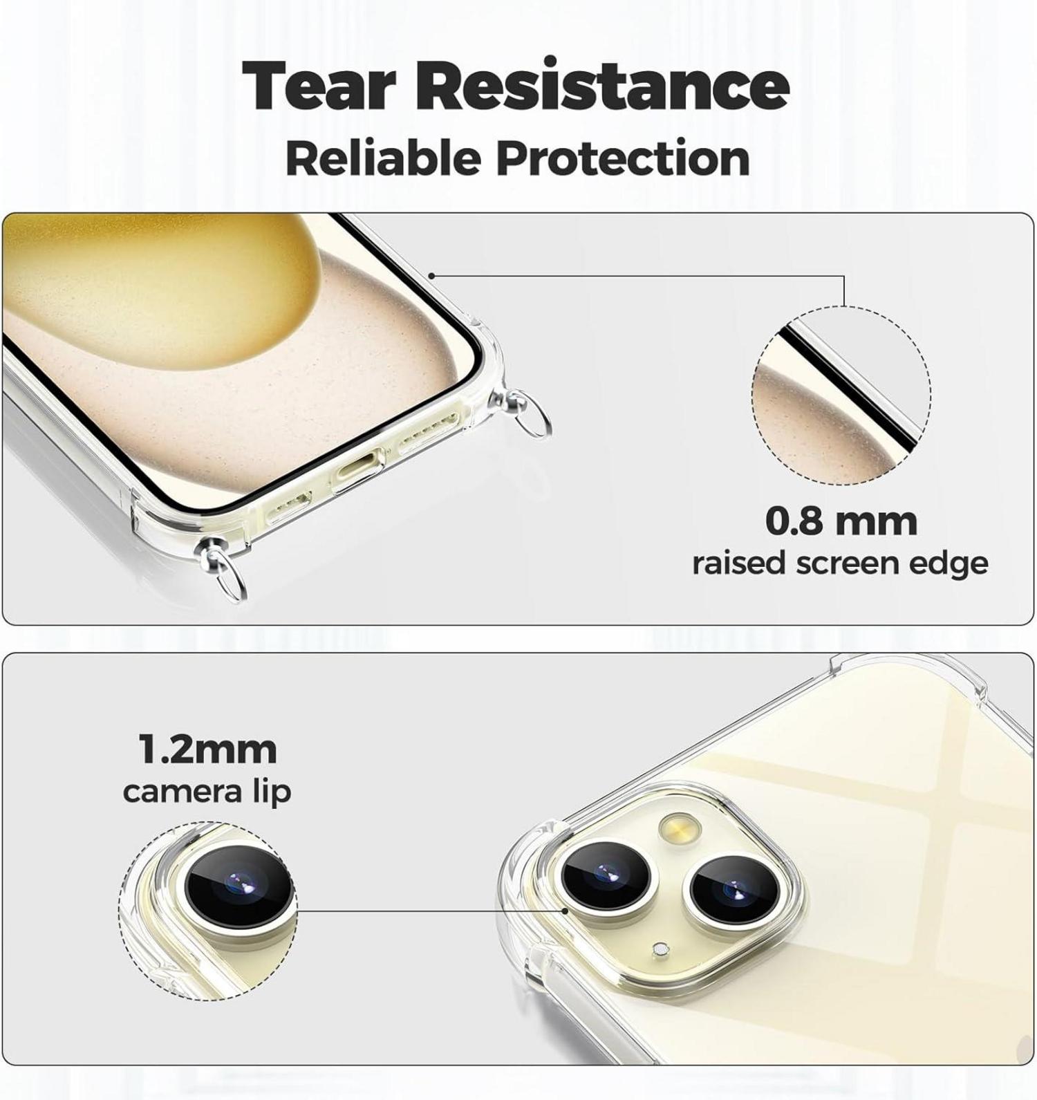 Handykette für iPhone 15 6,1 Zoll Hülle Necklace Transparent mit Kordel