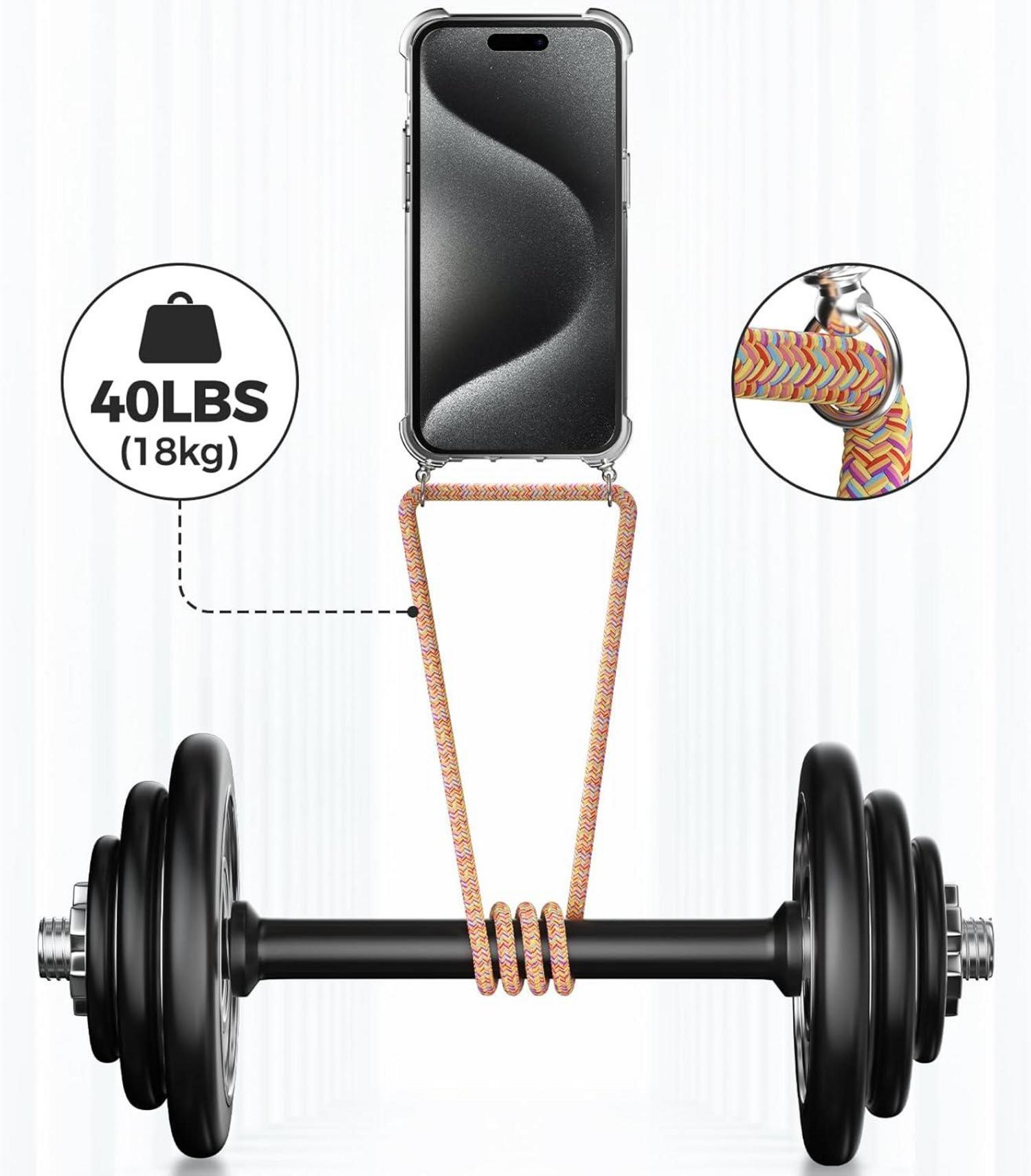 Caslord Handykette für iPhone 15 Pro Max, Transparente Necklace Hülle mit Kordel