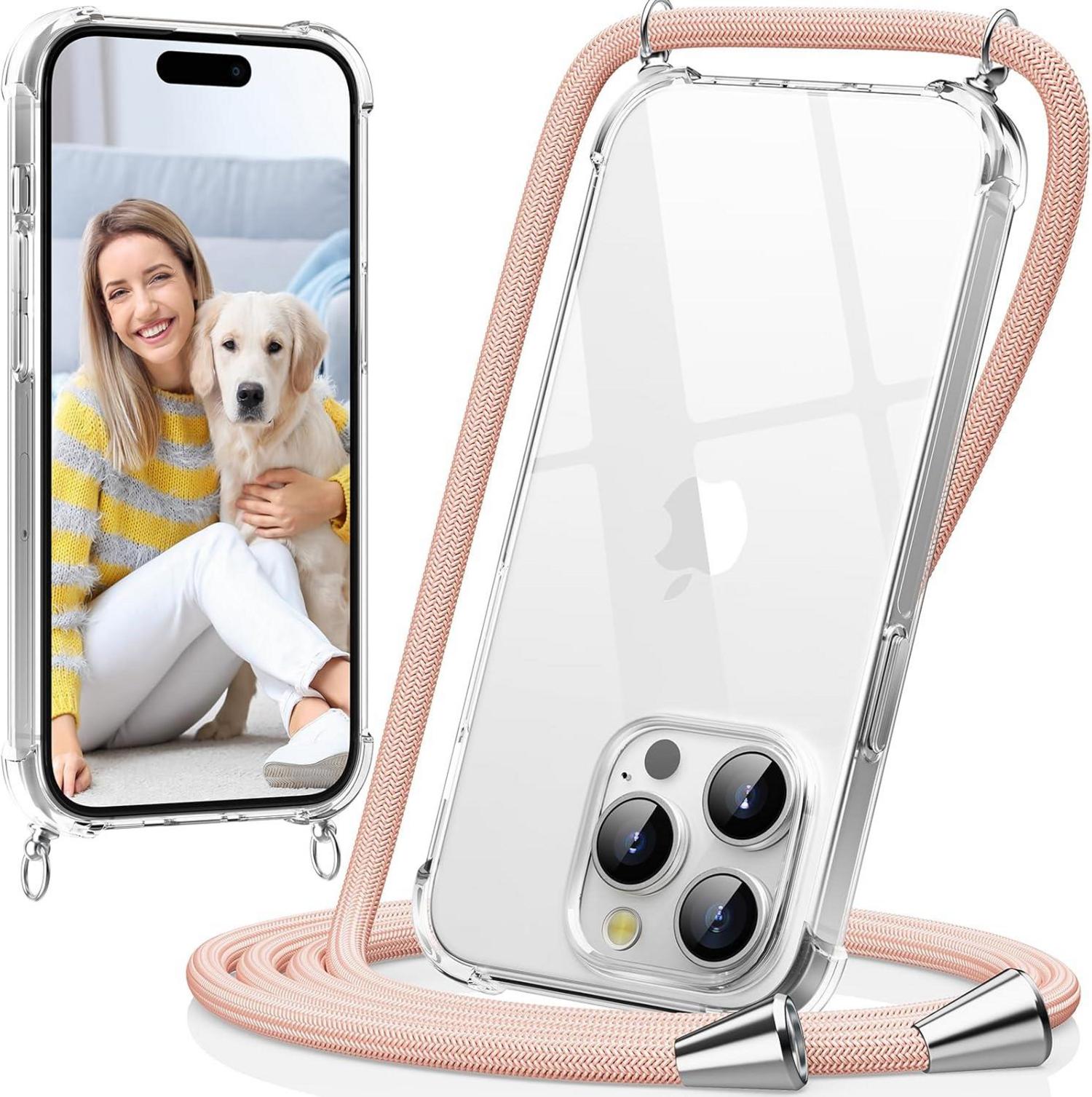 Handykette kompatibel mit iPhone 15 Pro 6,1 Zoll, Transparente Hülle