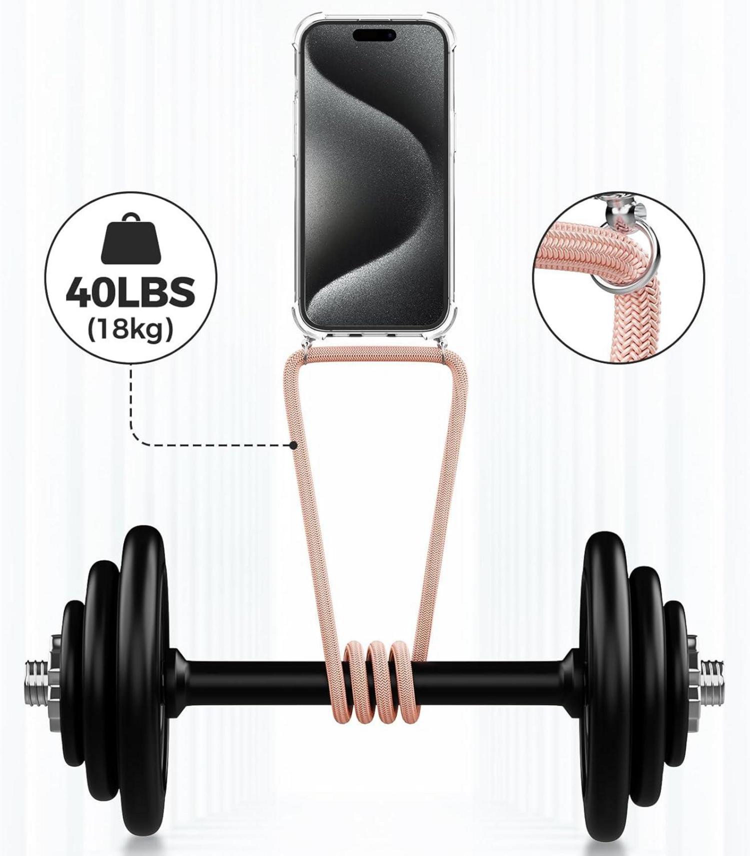 Handykette Hülle für iPhone 15 Pro 6,1 Zoll Transparent Rose Handyband